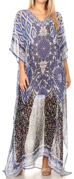 Vestido caftán largo con diseño estampado Wilder de Sakkas y cristales transparentes.