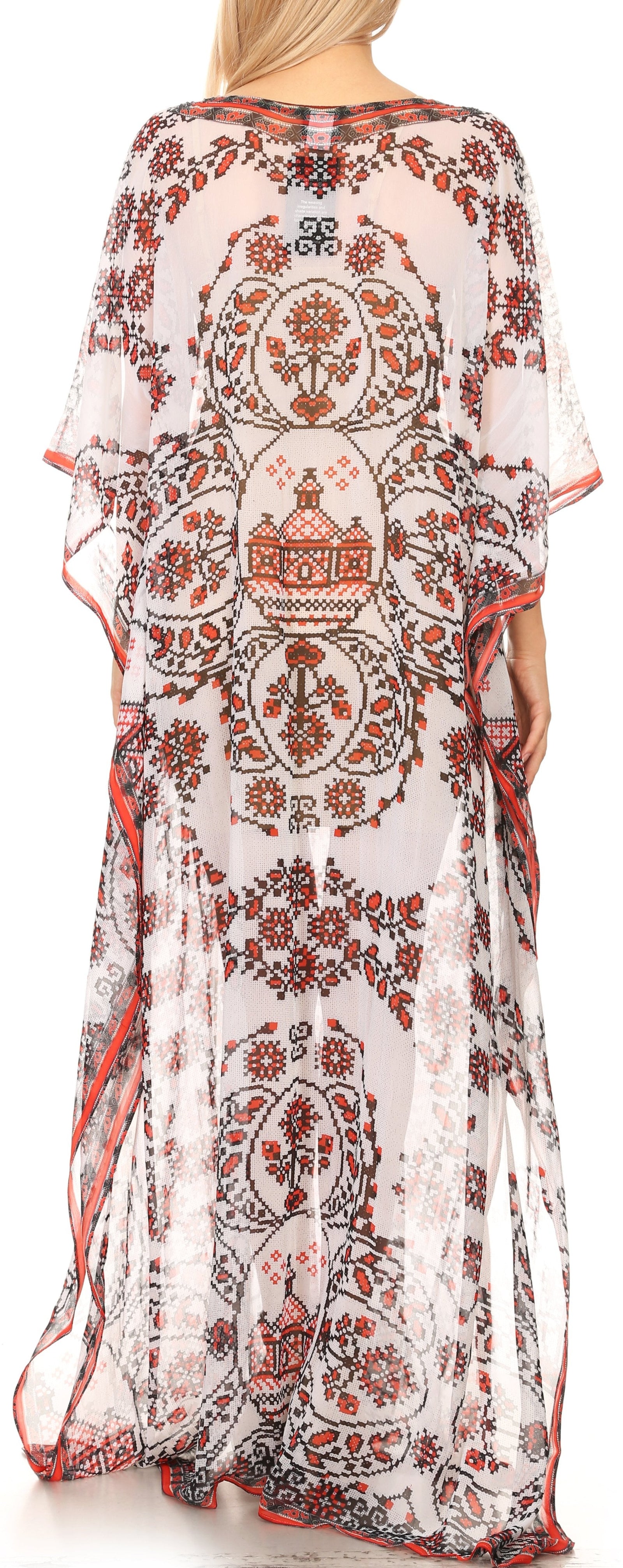 Vestido caftán largo con diseño estampado Wilder de Sakkas y cristales transparentes.