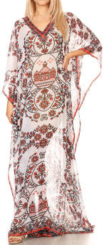 Vestido caftán largo con diseño estampado Wilder de Sakkas y cristales transparentes.