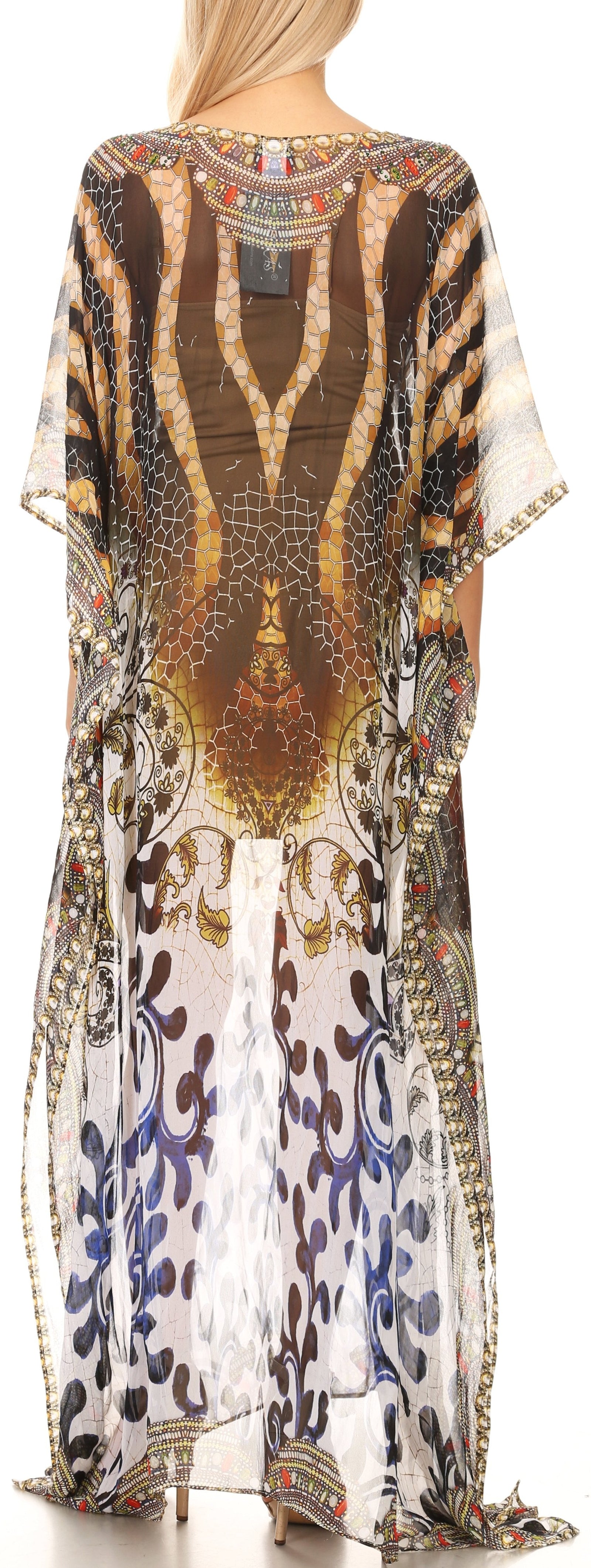 Vestido caftán largo con diseño estampado Wilder de Sakkas y cristales transparentes.