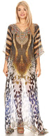 Vestido caftán largo con diseño estampado Wilder de Sakkas y cristales transparentes.