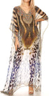 Vestido caftán largo con diseño estampado Wilder de Sakkas y cristales transparentes.