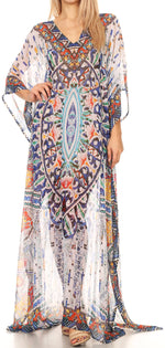Vestido caftán largo con diseño estampado Wilder de Sakkas y cristales transparentes.