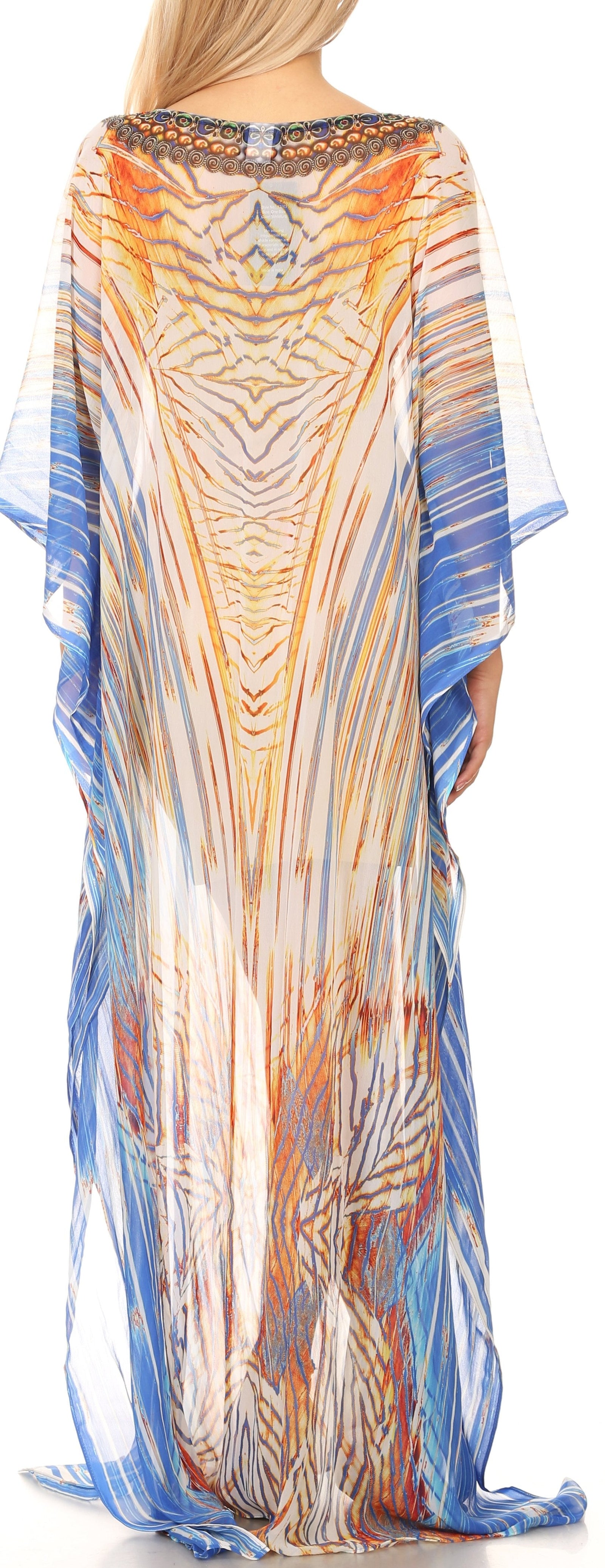 Vestido caftán largo con diseño estampado Wilder de Sakkas y cristales transparentes.