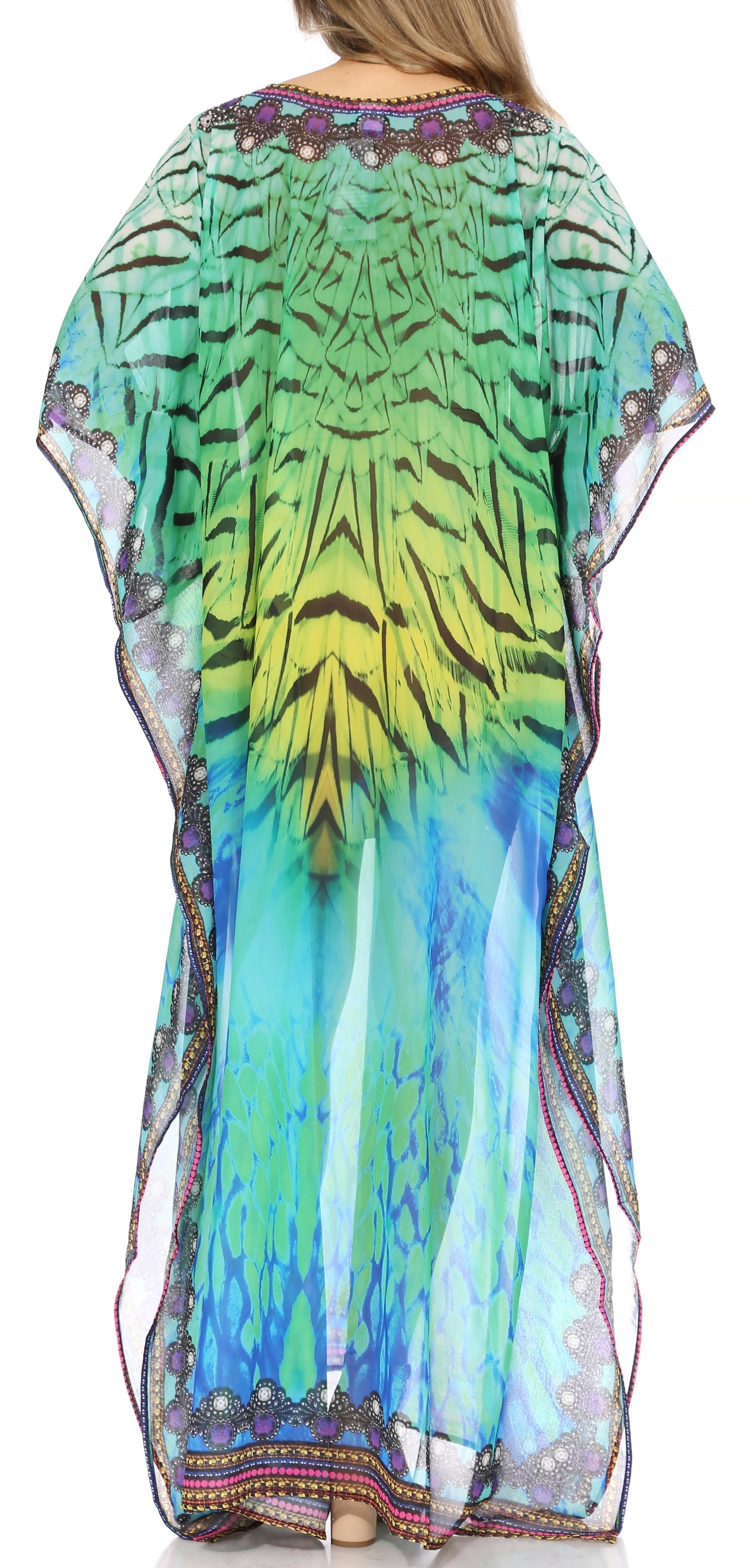 Vestido caftán largo con diseño estampado Wilder de Sakkas y cristales transparentes.