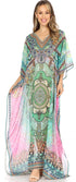 Vestido caftán largo con diseño estampado Wilder de Sakkas y cristales transparentes.