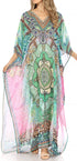 Vestido caftán largo con diseño estampado Wilder de Sakkas y cristales transparentes.