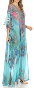 Vestido caftán largo con diseño estampado Wilder de Sakkas y cristales transparentes.