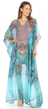 Vestido caftán largo con diseño estampado Wilder de Sakkas y cristales transparentes.