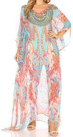 Vestido caftán largo con diseño estampado Wilder de Sakkas y cristales transparentes.