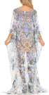 Vestido caftán largo con diseño estampado Wilder de Sakkas y cristales transparentes.