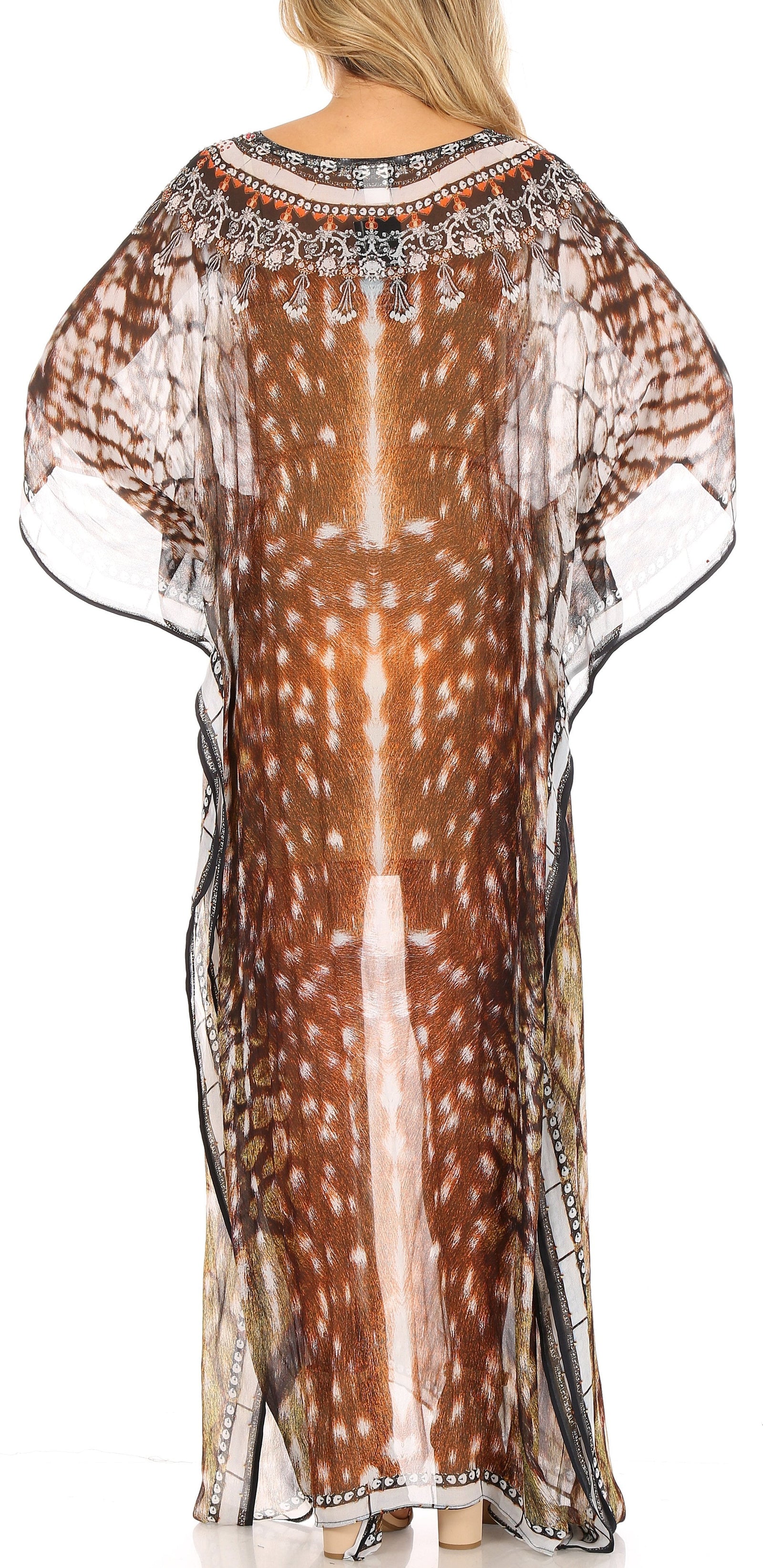 Vestido caftán largo con diseño estampado Wilder de Sakkas y cristales transparentes.
