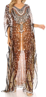 Vestido caftán largo con diseño estampado Wilder de Sakkas y cristales transparentes.