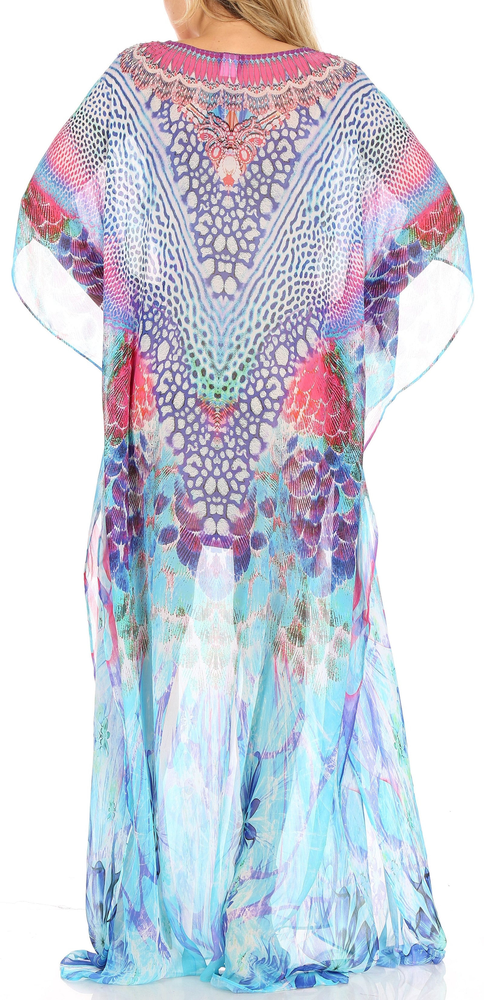 Vestido caftán largo con diseño estampado Wilder de Sakkas y cristales transparentes.