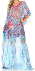 Vestido caftán largo con diseño estampado Wilder de Sakkas y cristales transparentes.