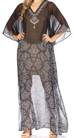 Vestido caftán largo con diseño estampado Wilder de Sakkas y cristales transparentes.