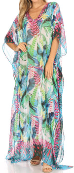 Vestido caftán largo con diseño estampado Wilder de Sakkas y cristales transparentes.
