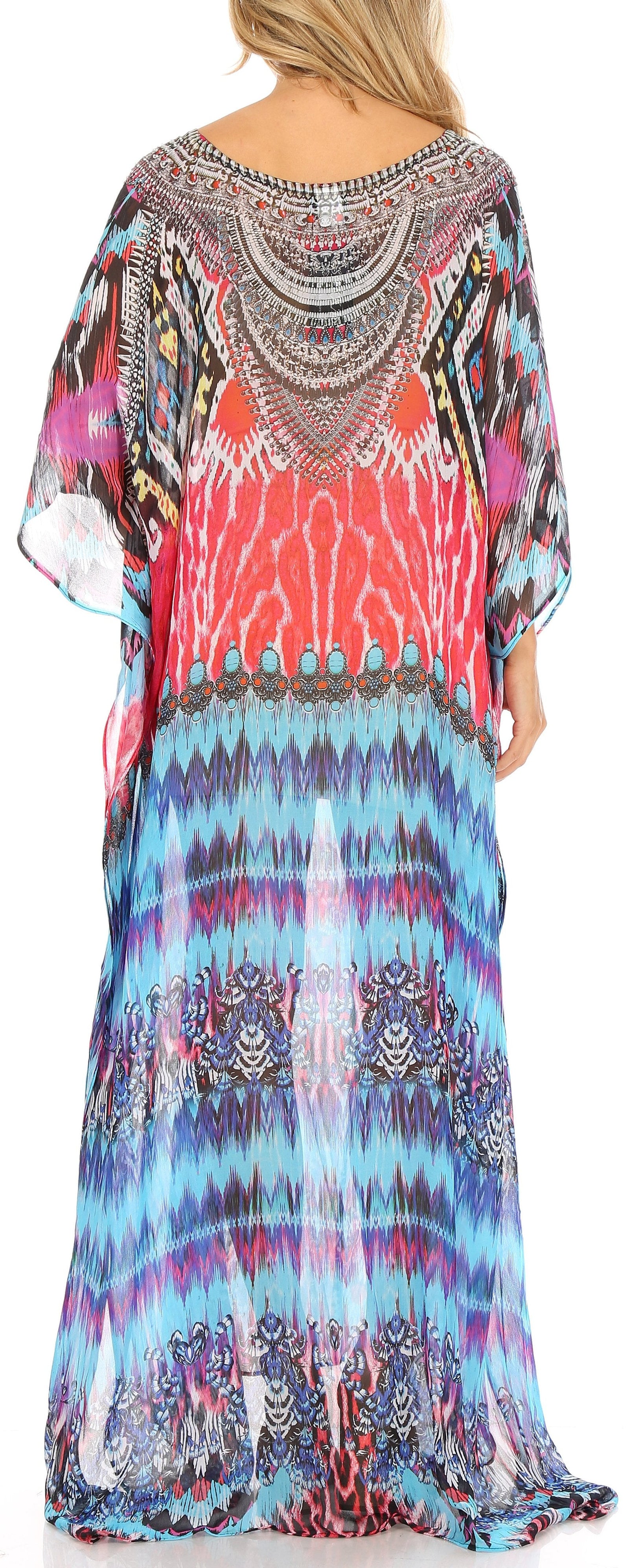 Vestido caftán largo con diseño estampado Wilder de Sakkas y cristales transparentes.