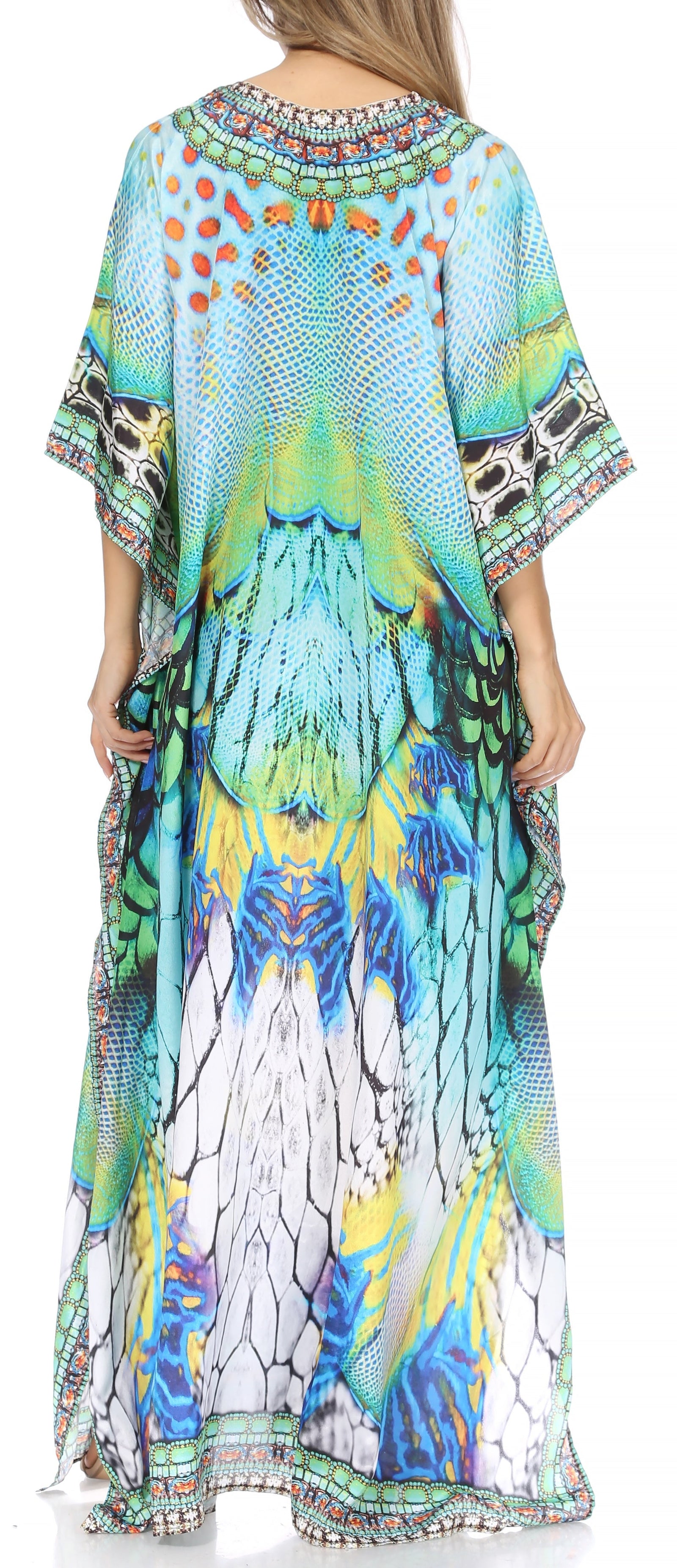 Vestido caftán largo Sakkas Georgettina con escote en V y cristales fluidos