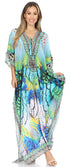 Vestido caftán largo Sakkas Georgettina con escote en V y cristales fluidos