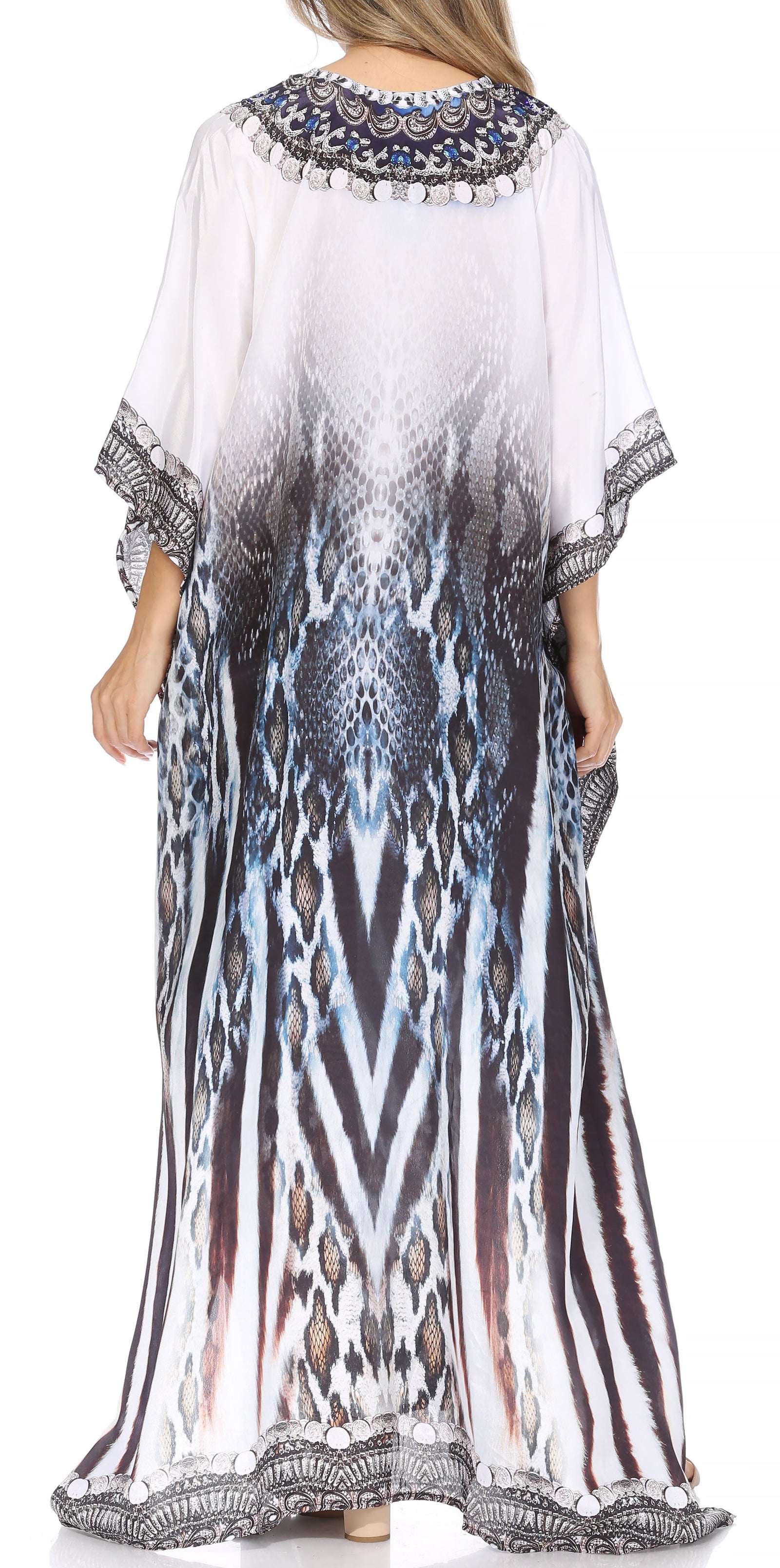 Vestido caftán largo Sakkas Georgettina con escote en V y cristales fluidos
