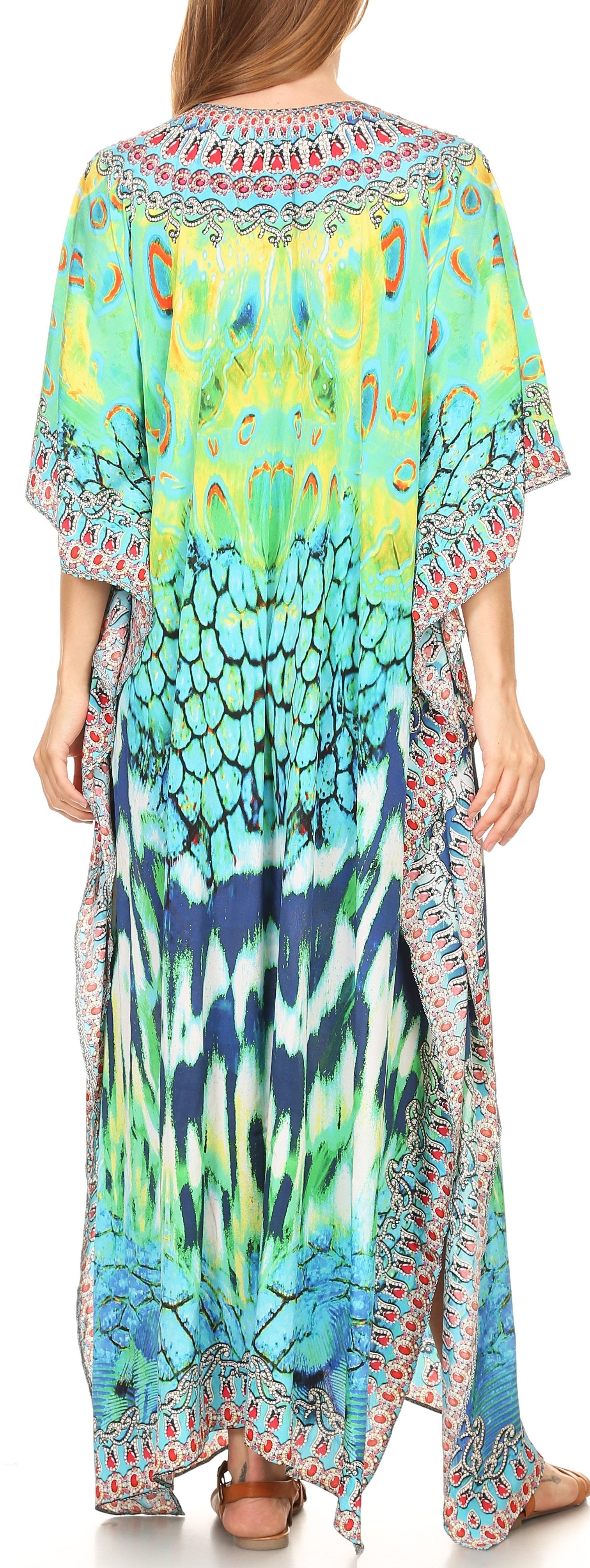 Vestido caftán largo Sakkas Georgettina con escote en V y cristales fluidos