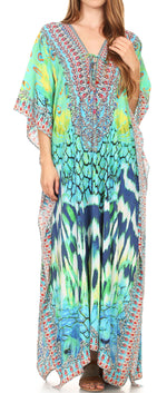 Vestido caftán largo Sakkas Georgettina con escote en V y cristales fluidos