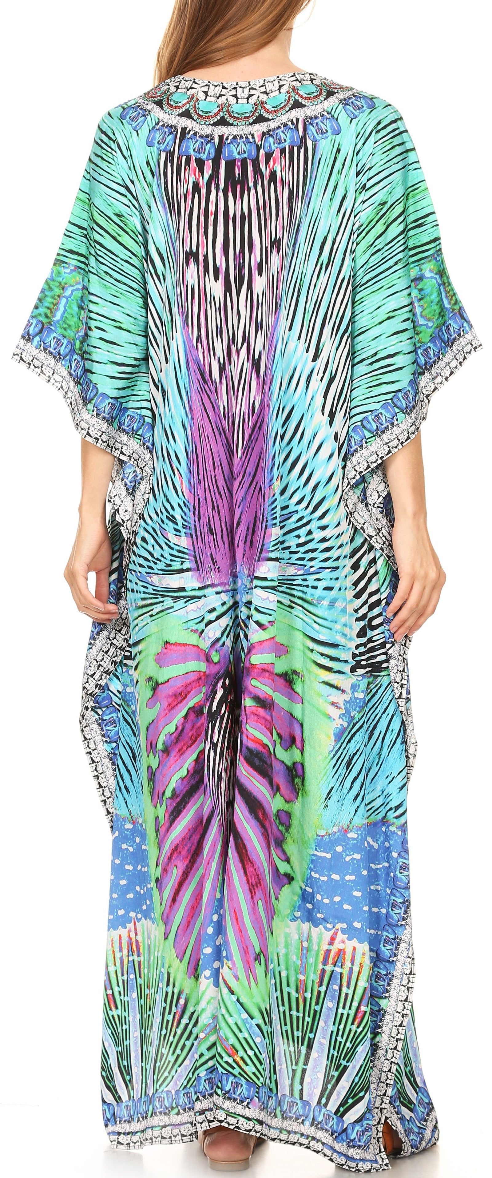 Vestido caftán largo Sakkas Georgettina con escote en V y cristales fluidos