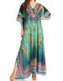 Vestido caftán largo Sakkas Georgettina con escote en V y cristales fluidos