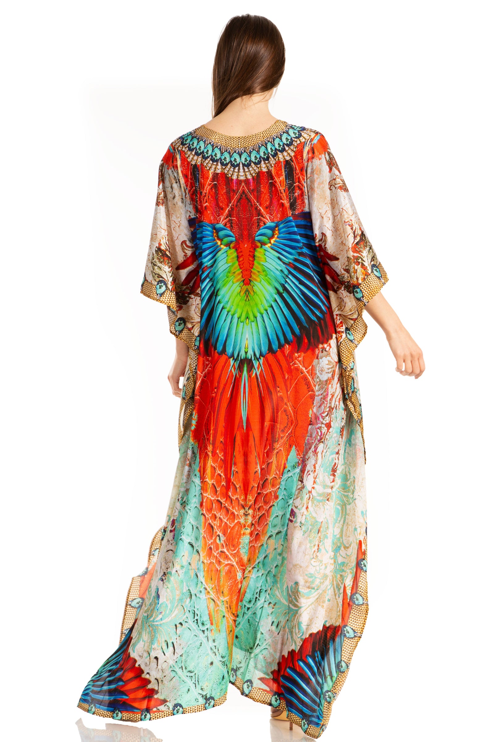 Vestido caftán largo Sakkas Georgettina con escote en V y cristales fluidos