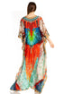 Vestido caftán largo Sakkas Georgettina con escote en V y cristales fluidos