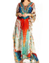 Vestido caftán largo Sakkas Georgettina con escote en V y cristales fluidos