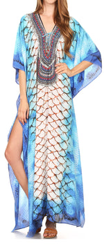 Vestido caftán largo Sakkas Georgettina con escote en V y cristales fluidos