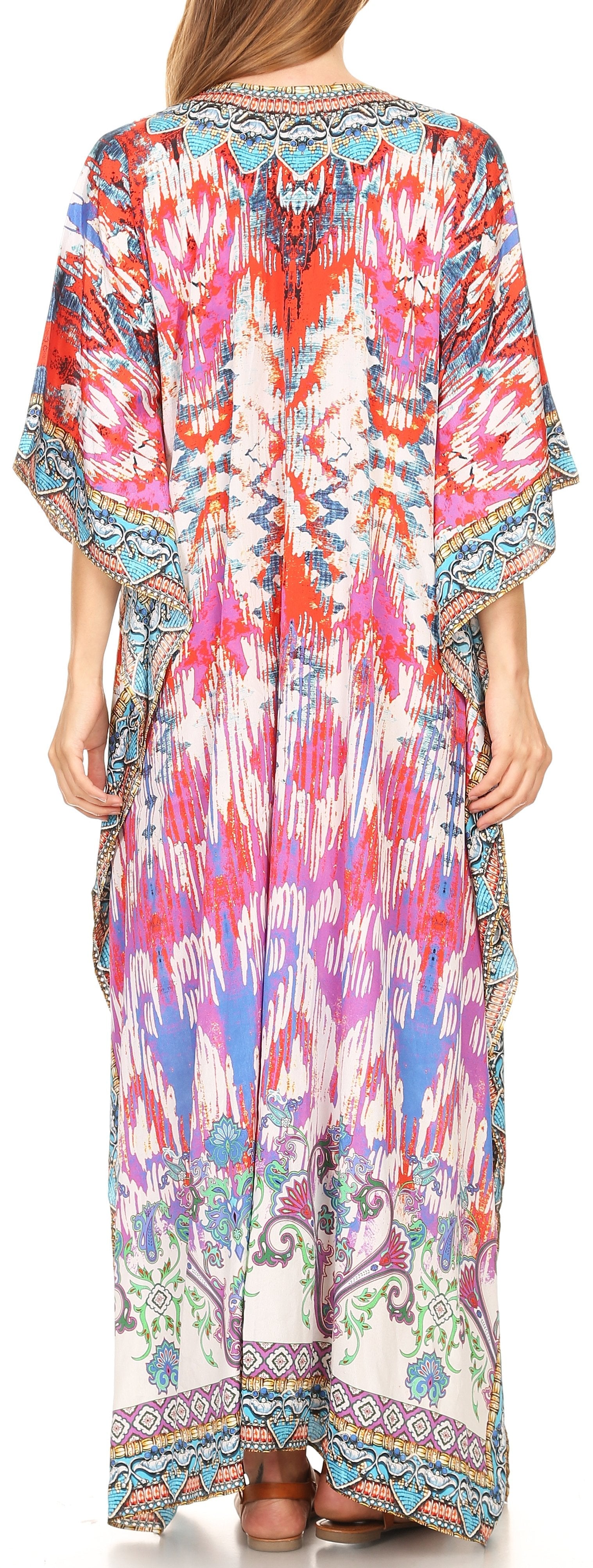 Vestido caftán largo Sakkas Georgettina con escote en V y cristales fluidos