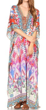 Vestido caftán largo Sakkas Georgettina con escote en V y cristales fluidos