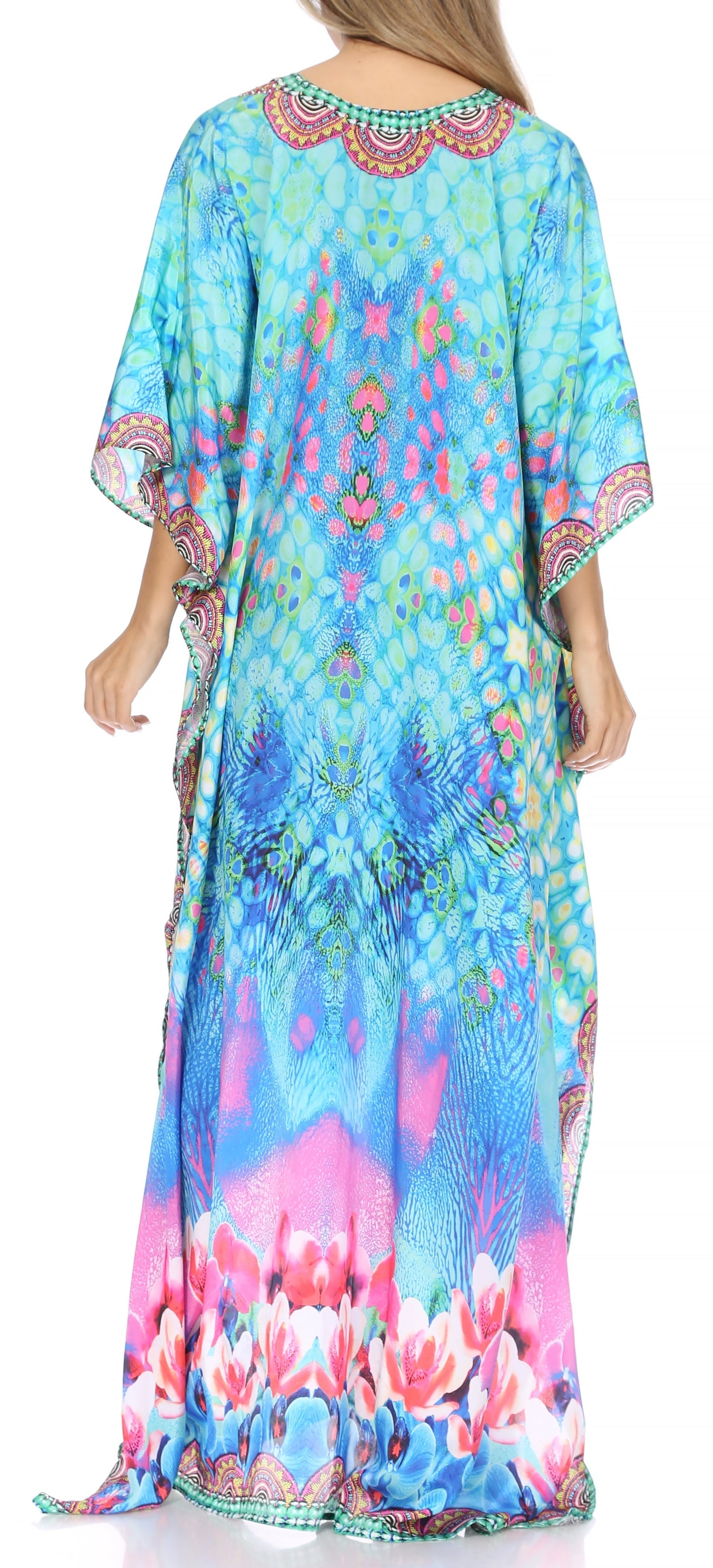 Vestido caftán largo Sakkas Georgettina con escote en V y cristales fluidos