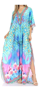 Vestido caftán largo Sakkas Georgettina con escote en V y cristales fluidos