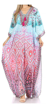Vestido caftán largo Sakkas Georgettina con escote en V y cristales fluidos