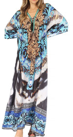 Vestido caftán largo Sakkas Georgettina con escote en V y cristales fluidos