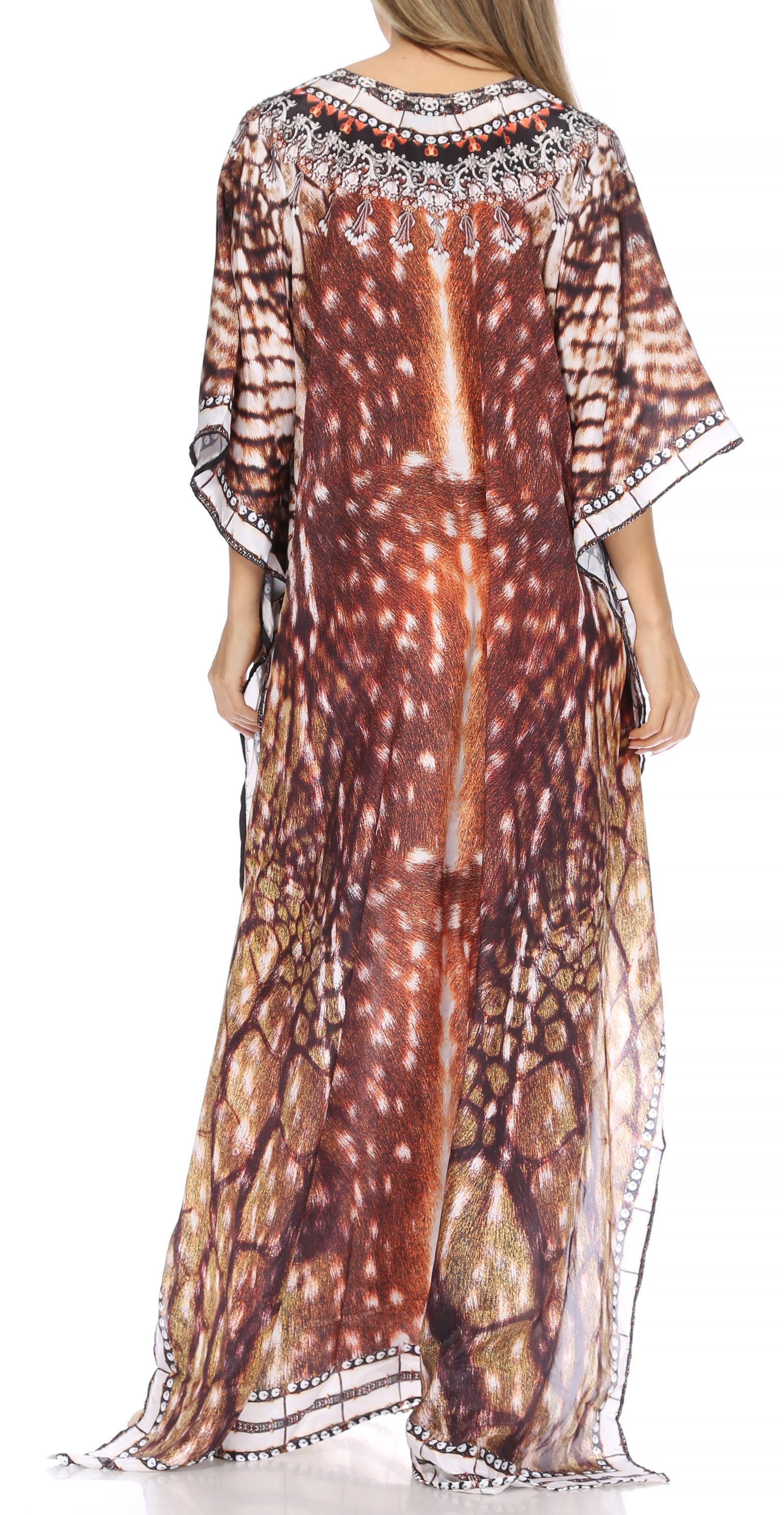 Vestido caftán largo Sakkas Georgettina con escote en V y cristales fluidos