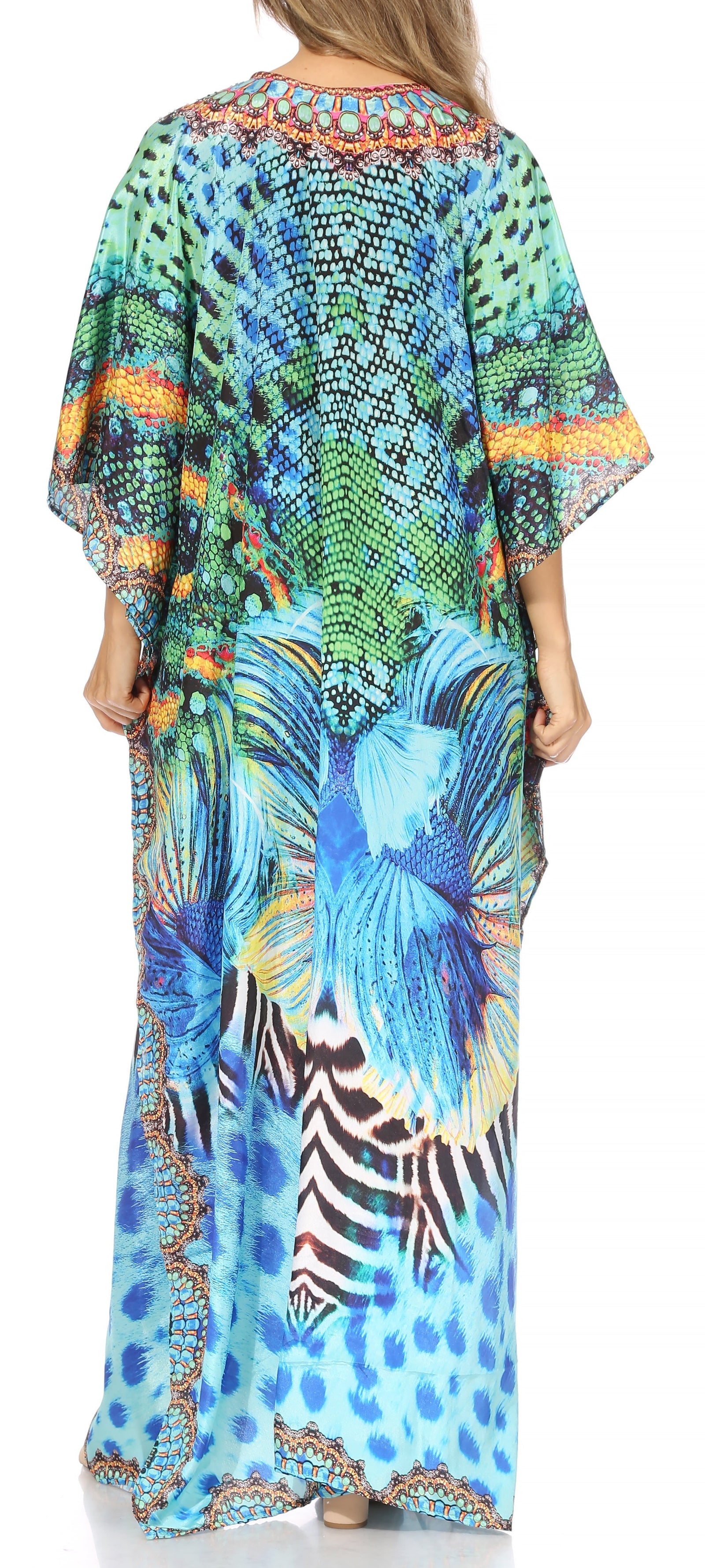 Vestido caftán largo Sakkas Georgettina con escote en V y cristales fluidos