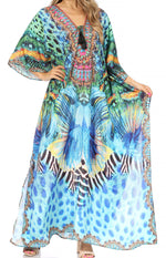 Vestido caftán largo Sakkas Georgettina con escote en V y cristales fluidos