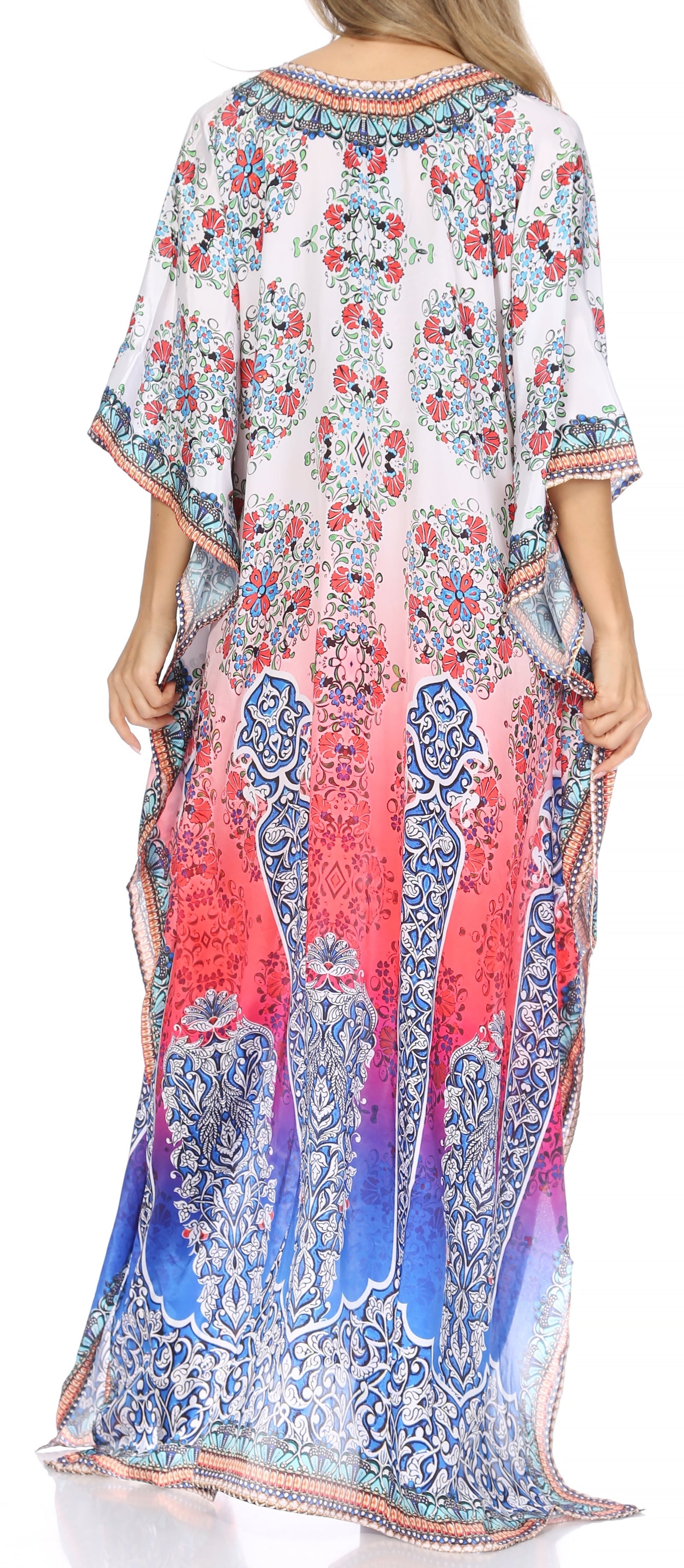 Vestido caftán largo Sakkas Georgettina con escote en V y cristales fluidos