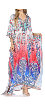 Vestido caftán largo Sakkas Georgettina con escote en V y cristales fluidos