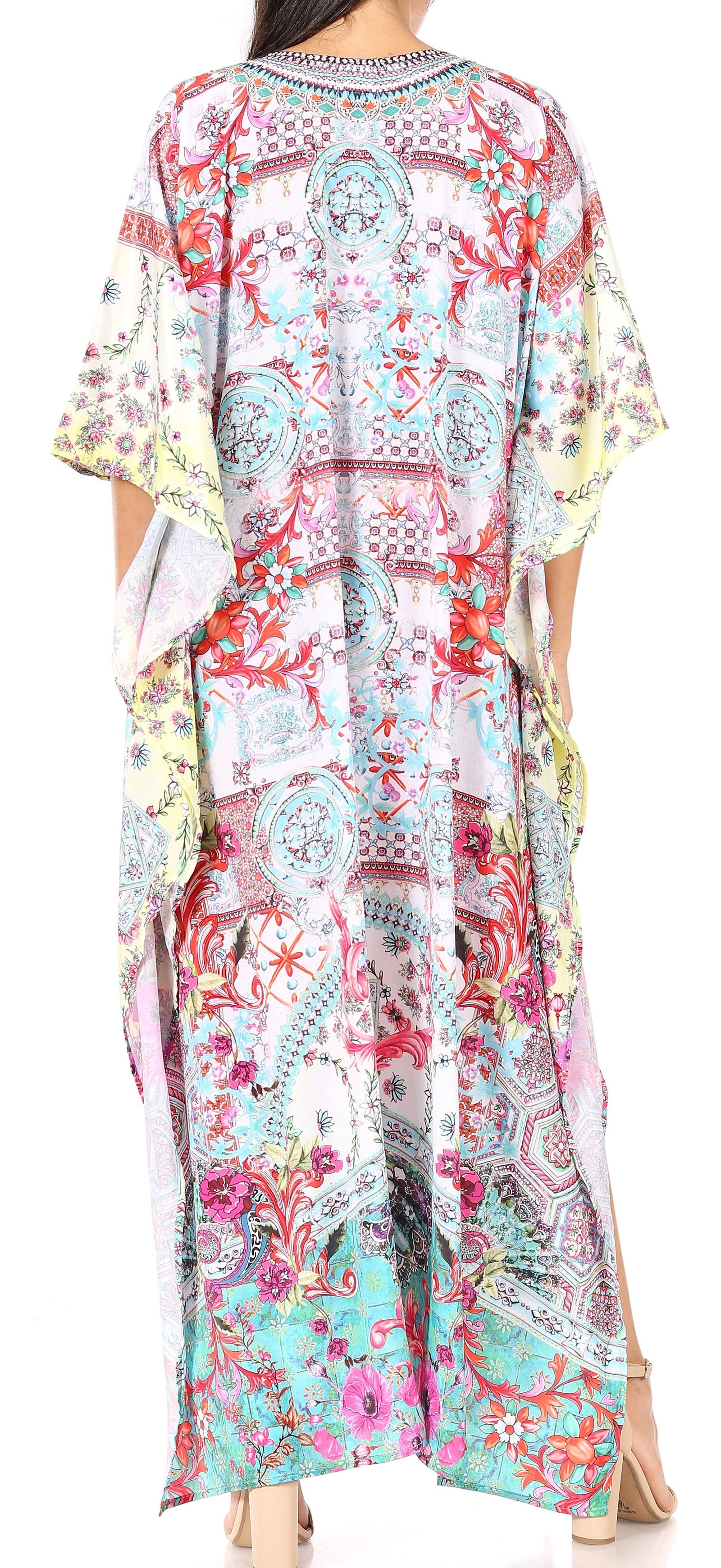 Vestido caftán largo Sakkas Georgettina con escote en V y cristales fluidos