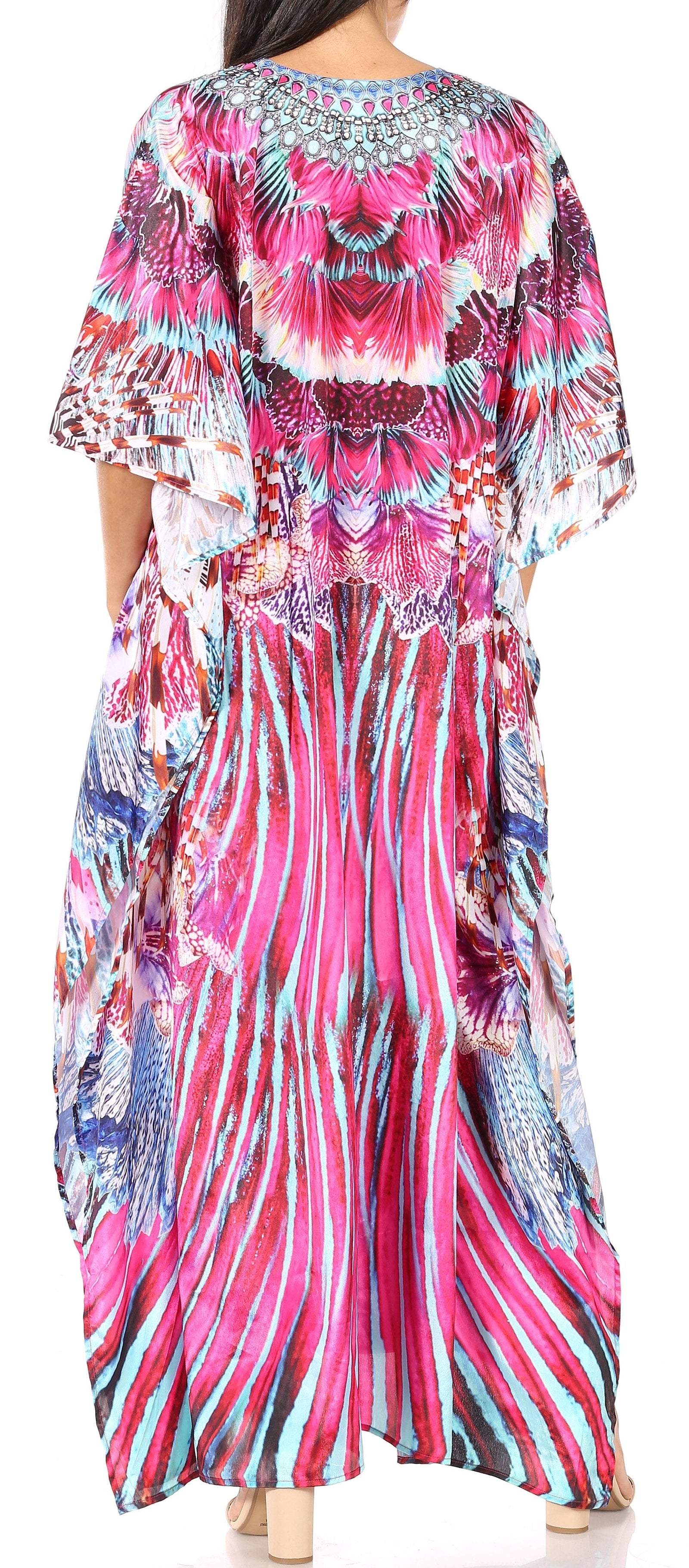 Vestido caftán largo Sakkas Georgettina con escote en V y cristales fluidos