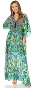 Vestido caftán largo Sakkas Georgettina con escote en V y cristales fluidos