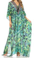 Vestido caftán largo Sakkas Georgettina con escote en V y cristales fluidos