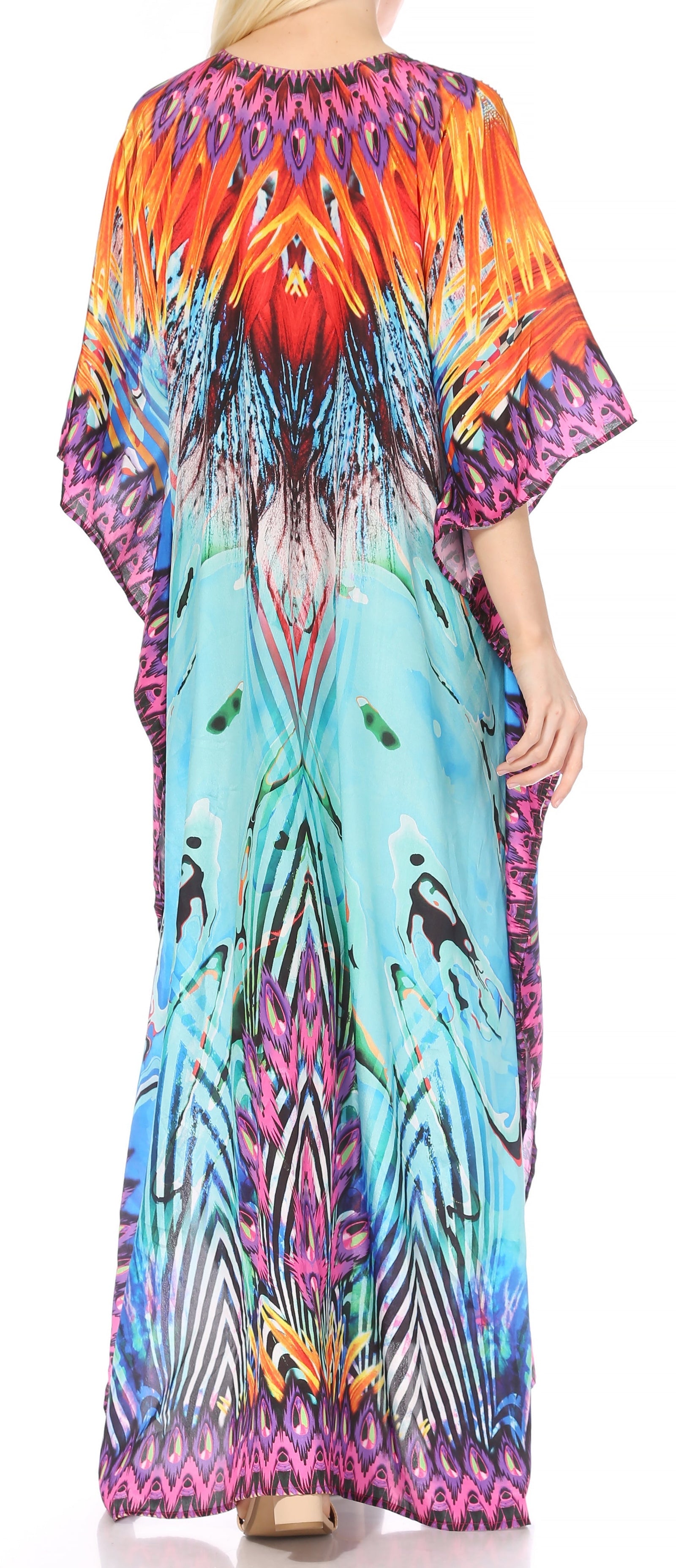 Vestido caftán largo Sakkas Georgettina con escote en V y cristales fluidos