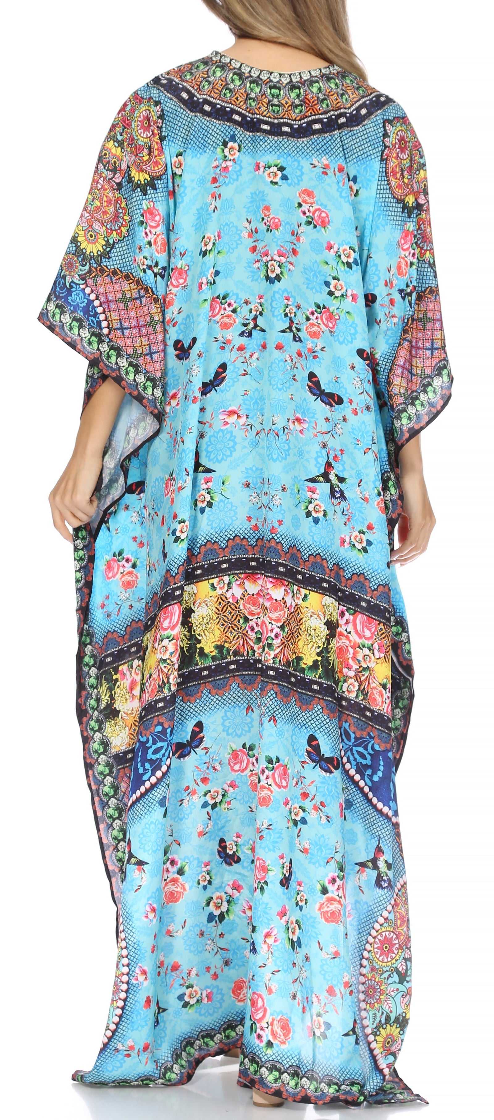 Vestido caftán largo Sakkas Georgettina con escote en V y cristales fluidos